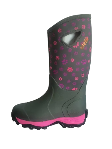 FELLA Damen Stiefel Pawwalker hoch grey Pfötchen mit rosa Sohle