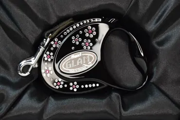 FLEXI Hundeleine GLAM Schwarz mit Swarovski Steinen