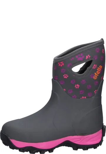 FELLA Damen Stiefel Pawwalker halbhoch grey Pfötchen mit rosa Sohle