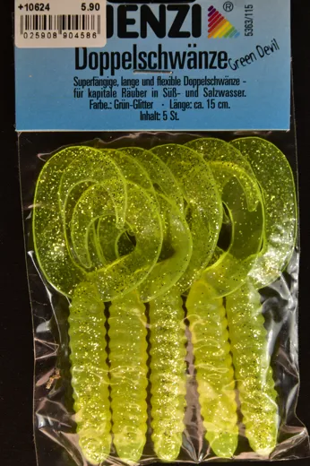 Twister Doppelschwanz Fluo hellgrün 15 cm 5 Stück | schneider-online24.ch
